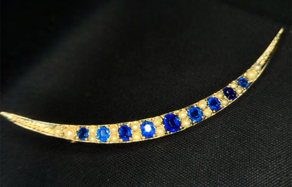 The Phoebe ~ Sapphire & Pearl Crescent Moon Pendant