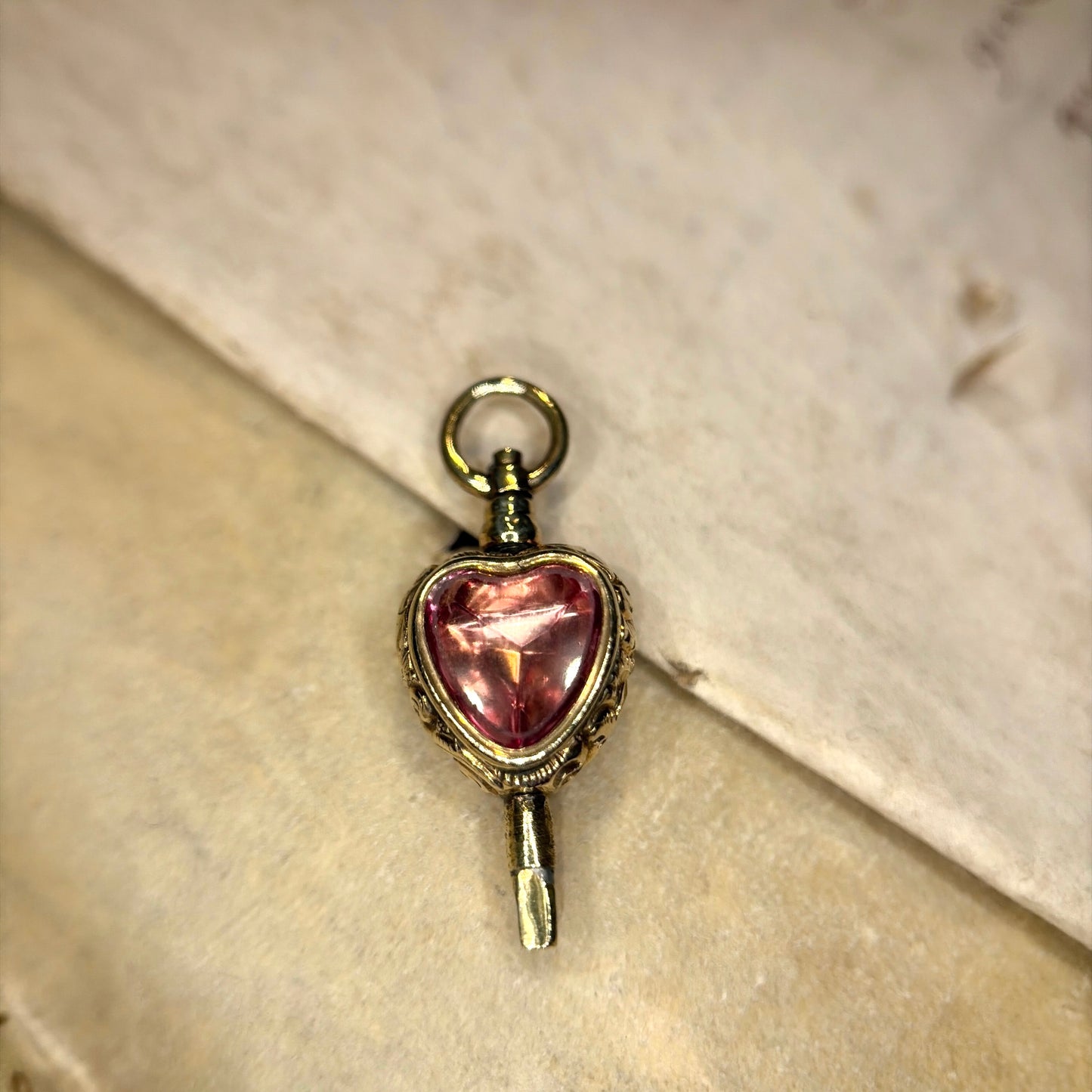 The Key to Your Heart ~ Pink Heart Crystal & Bloodstone Watch Key Charm