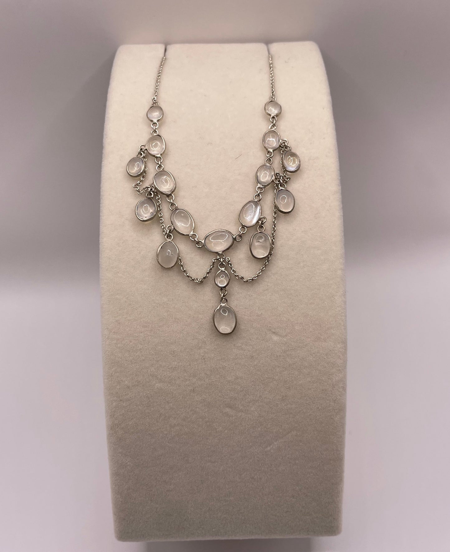 Edwardian Silver Moonstone Festoon Necklace
