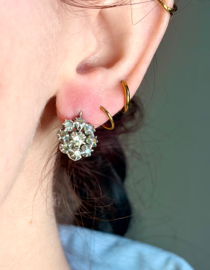 Georgian Rose Cut Diamond Dormeuse Cluster Earrings