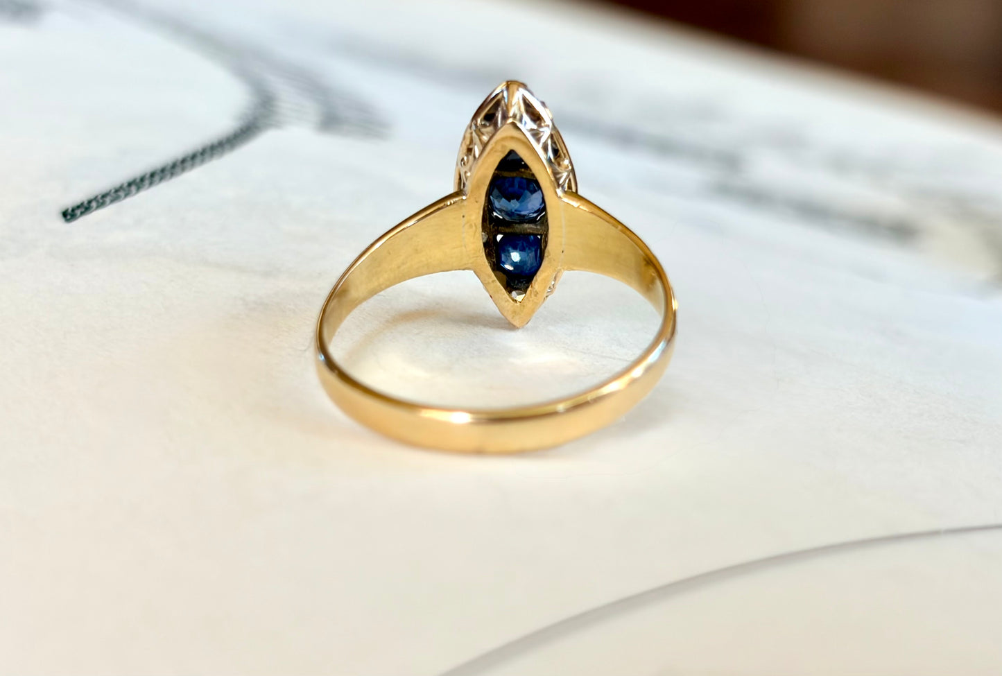 Victorian Sapphire & Diamond Marquise Navette Ring