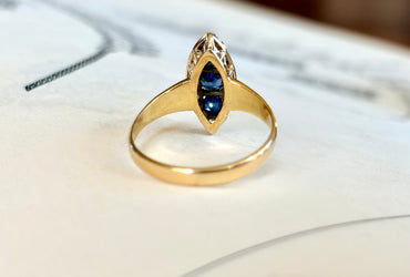 Victorian Sapphire & Diamond Marquise Navette Ring