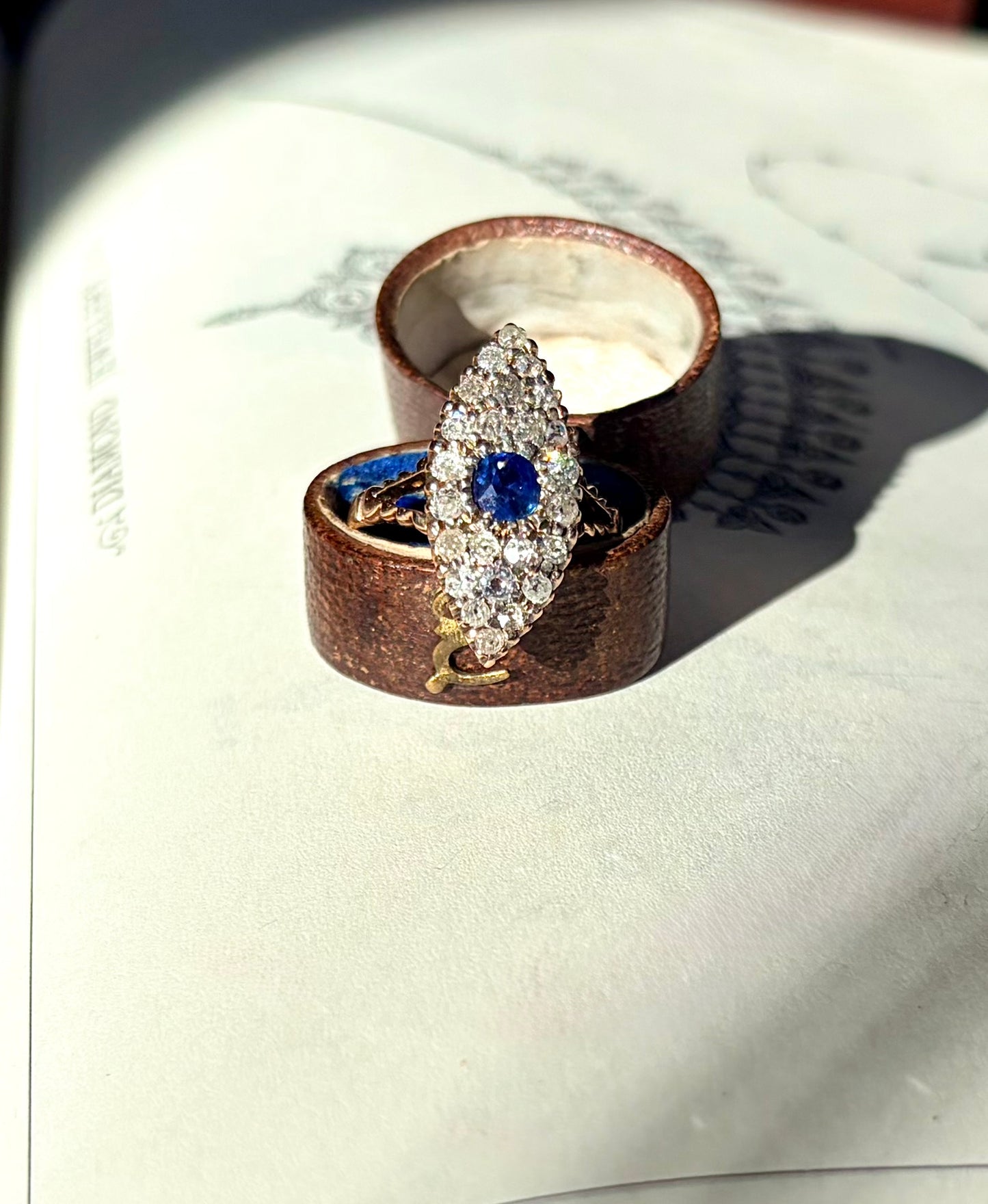 Late Victorian Sapphire & Diamond Navette Ring