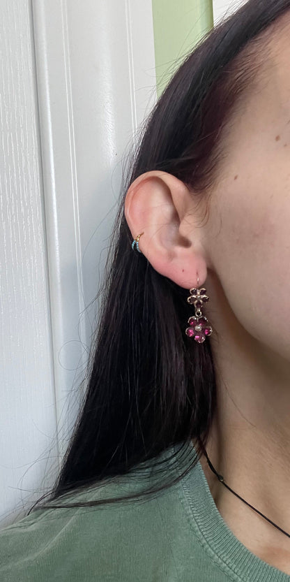 Georgian Garnet Pansy & Pearl Earrings