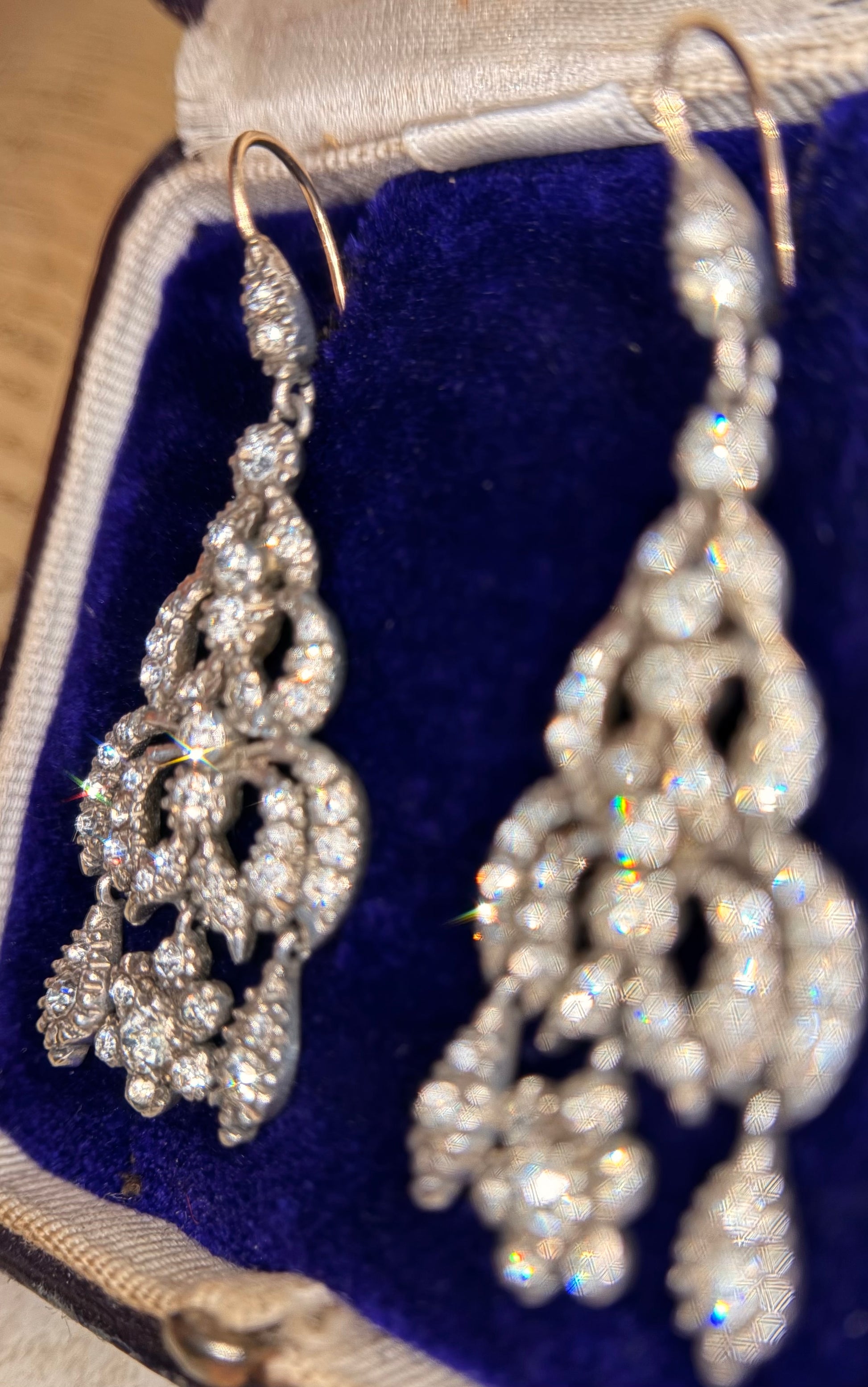 The Midnight Garden Earrings ~ Early Victorian Gold & Silver Diamond Paste Girandole Earrings