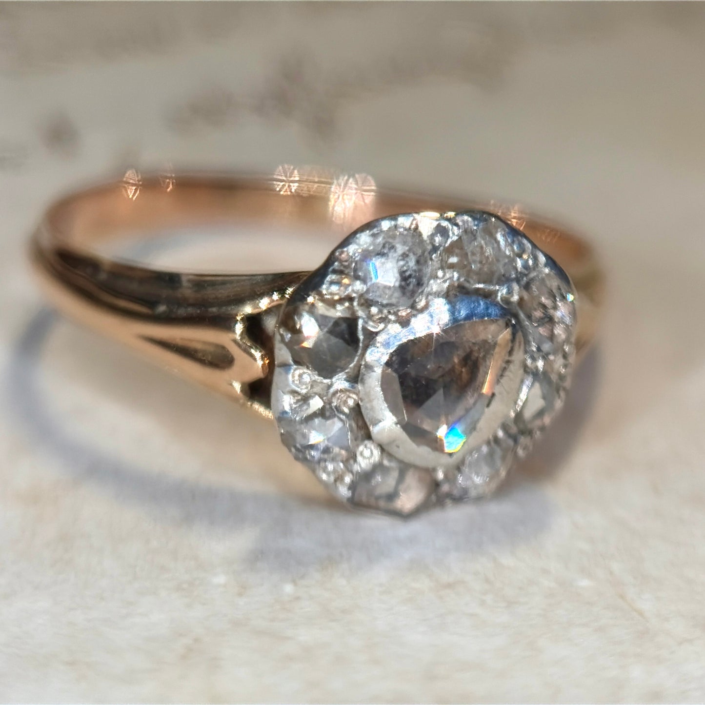 The Silver Rose ~ Foiled Rose Cut Diamond Cluster Ring