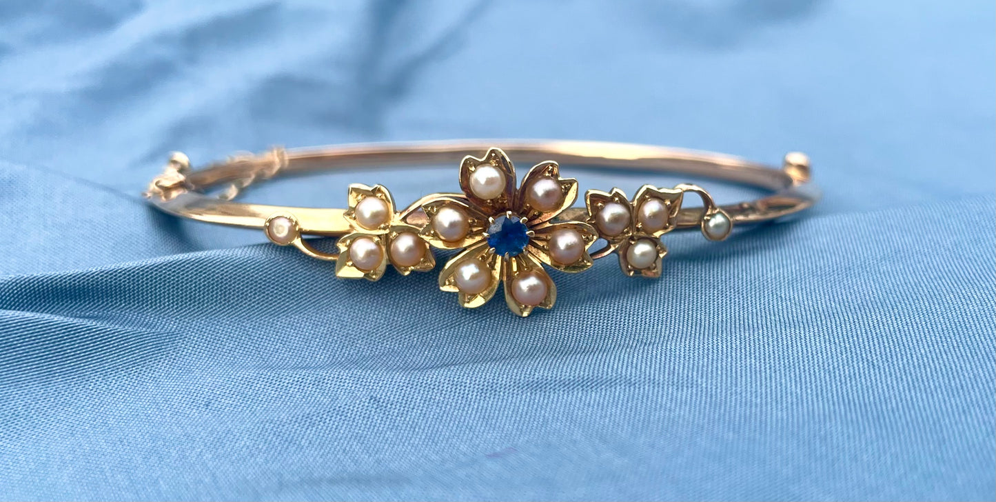 Edwardian Floral Split Pearl Bangle