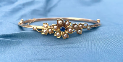 Edwardian Floral Split Pearl Bangle