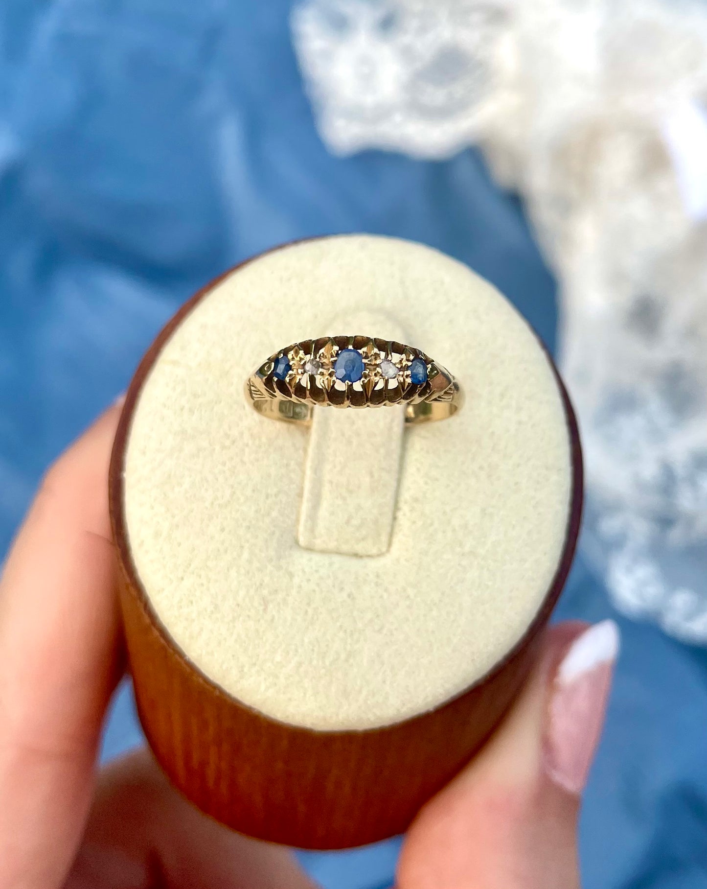 Edwardian 18k Gold Sapphire & Diamond Band