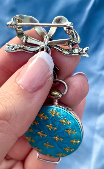 Swiss Guilloche Enamel Fleur-de-Lis Watch