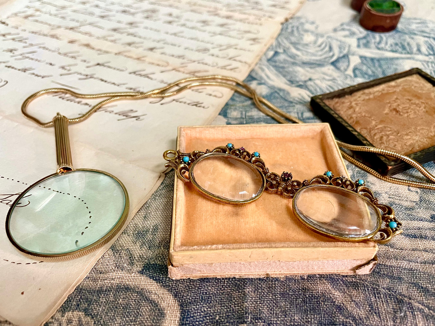 Antique Magnifying Glass & Butterfly Glasses Set