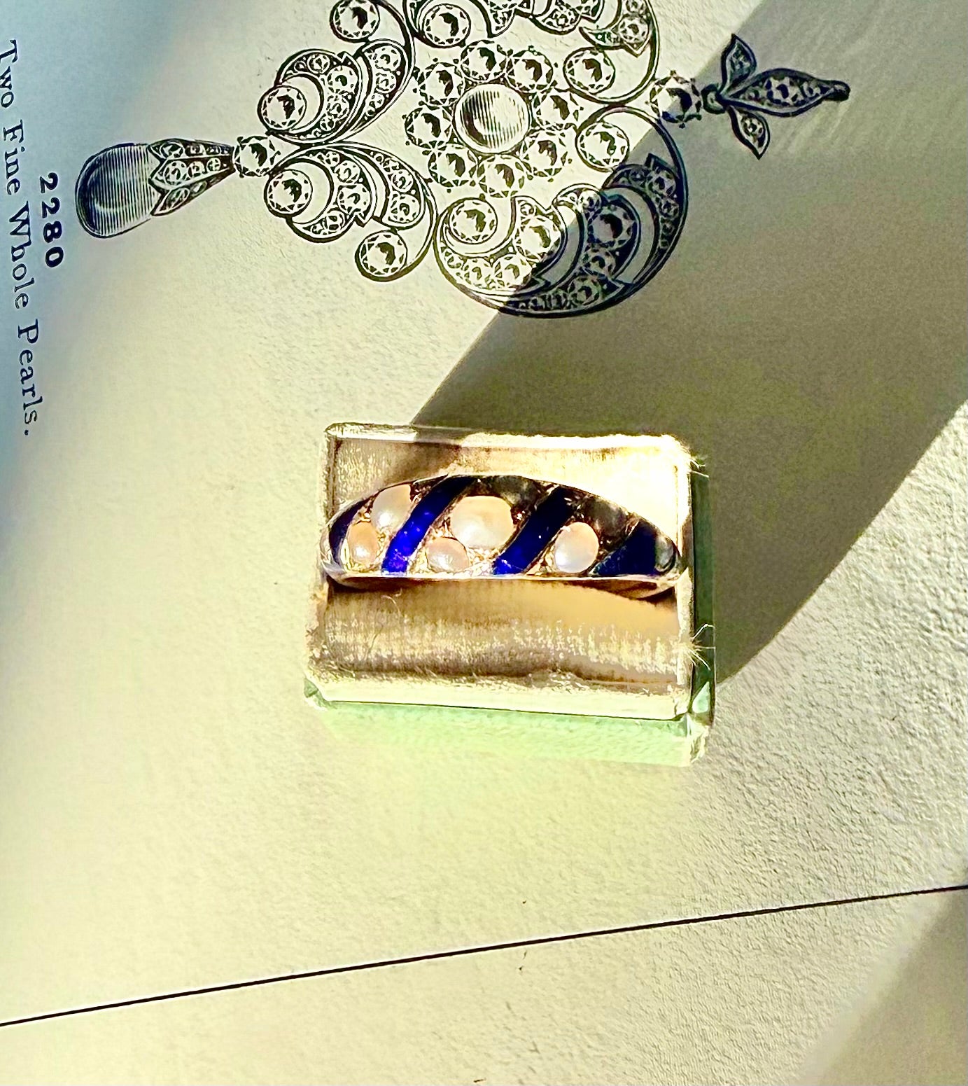 Victorian Blue Enamel & Seed Pearl Ring