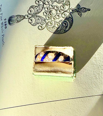 Victorian Blue Enamel & Seed Pearl Ring