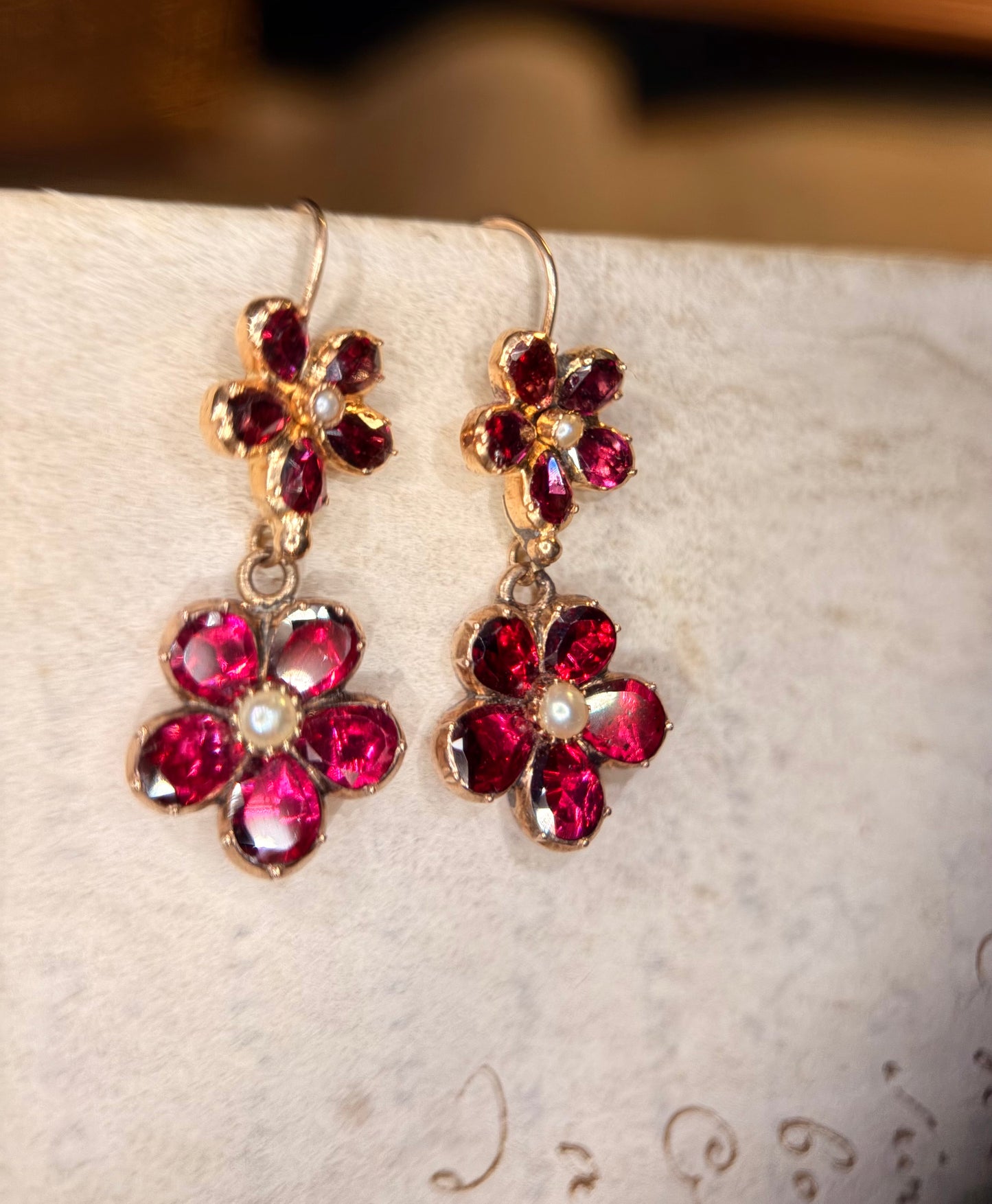 Layaway 3/6 for Nikki | The Perfectly Pink Pansies ~ Georgian Garnet & Pearl Earrings