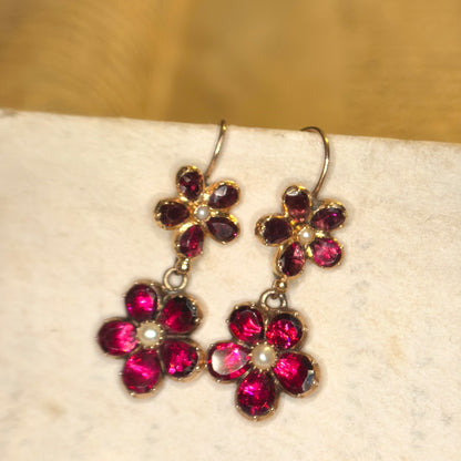 Layaway 3/6 for Nikki | The Perfectly Pink Pansies ~ Georgian Garnet & Pearl Earrings