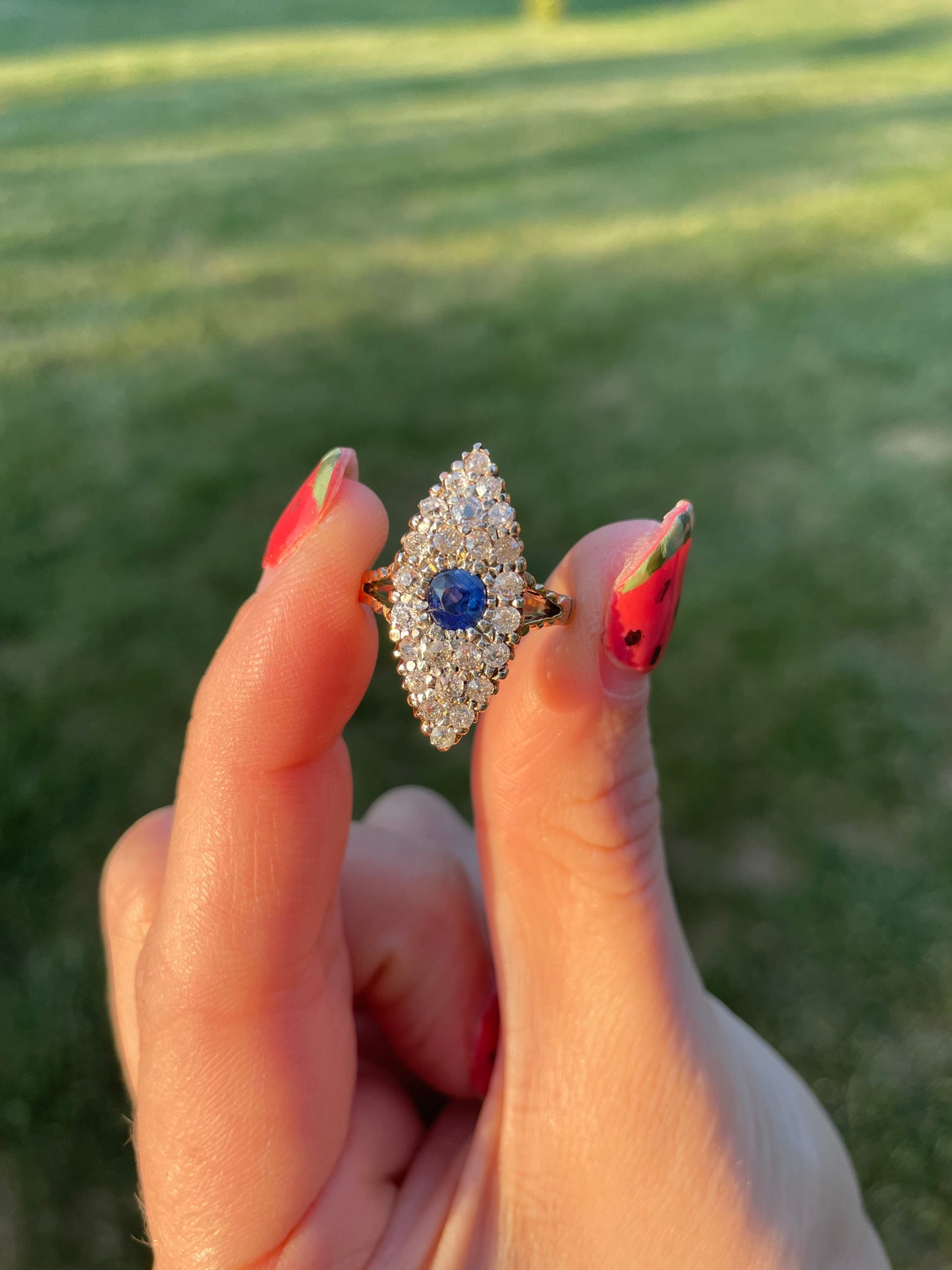 Late Victorian Sapphire & Diamond Navette Ring