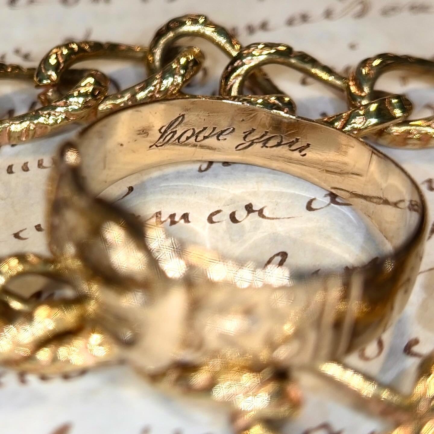 The Marjorie ~ Gents’ Early-Mid 20th Century Gold Inscribed Romantic Buckle Ring