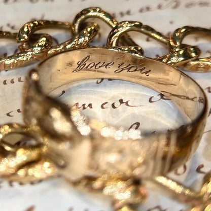 The Marjorie ~ Gents’ Early-Mid 20th Century Gold Inscribed Romantic Buckle Ring