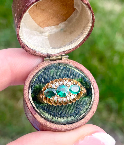 Victorian 18k Gold Paste, Tsavorite Garnet, & Diamond Cluster Ring