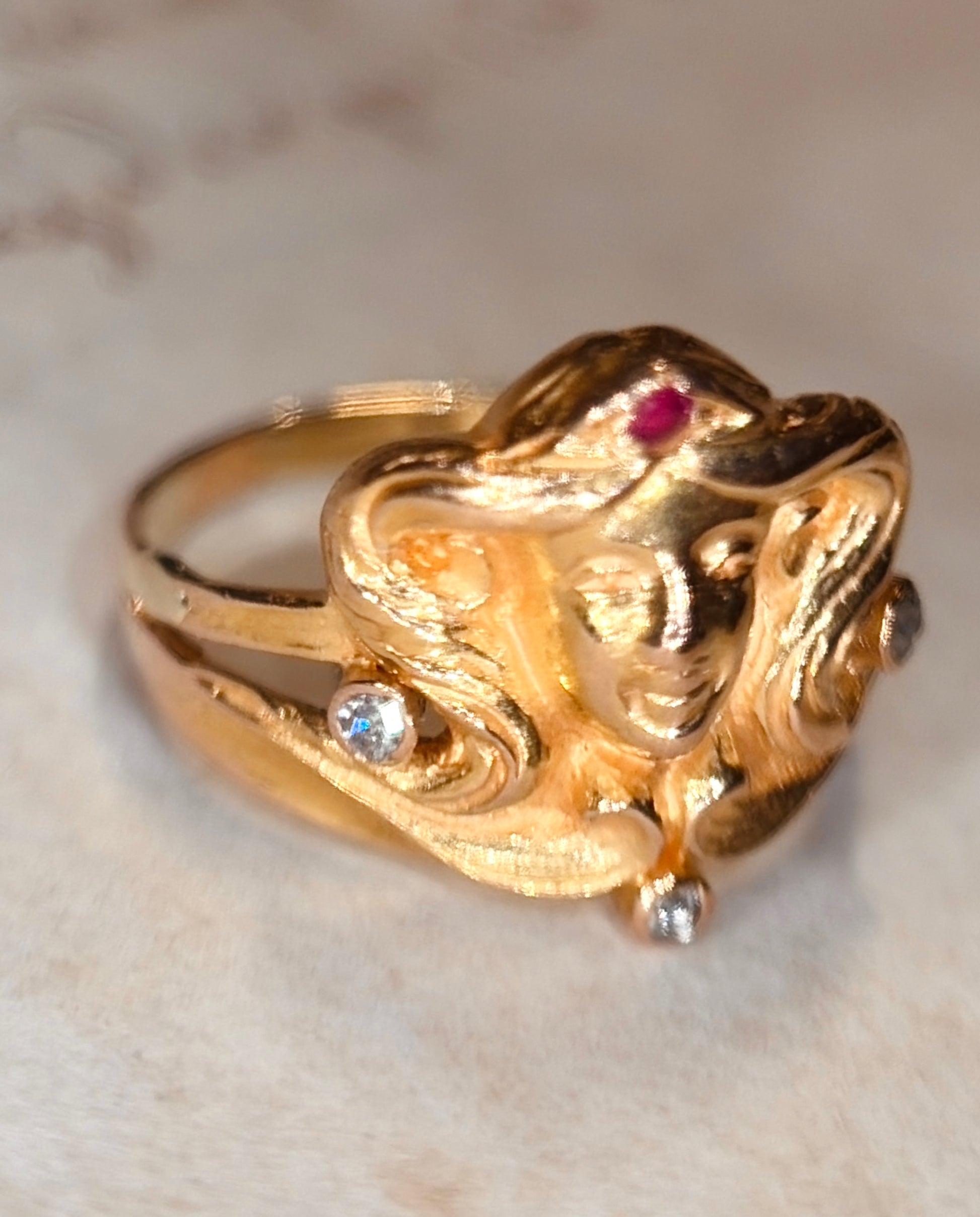 The Goddess ~ Art Noveau Ruby & Diamond Ring