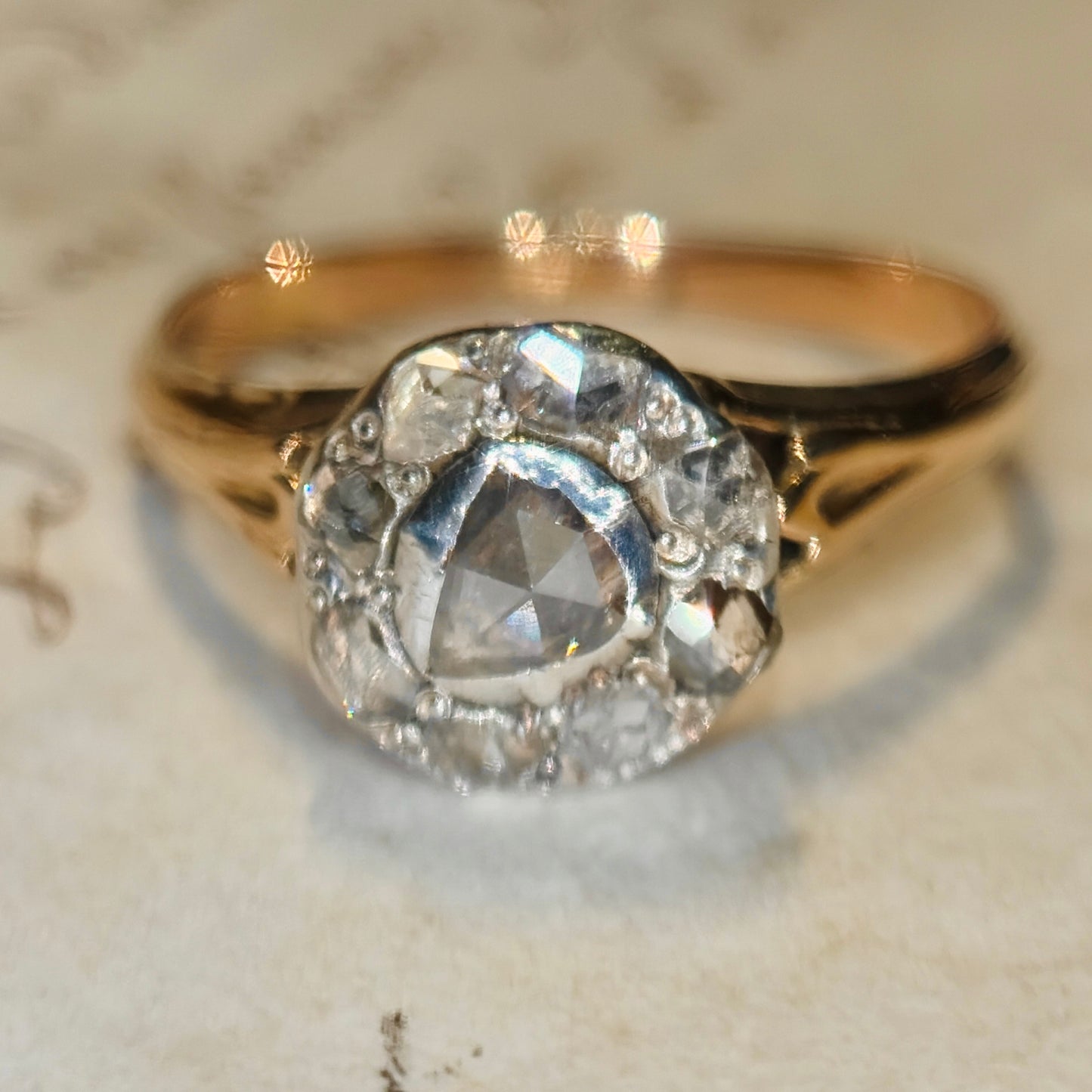 The Silver Rose ~ Foiled Rose Cut Diamond Cluster Ring