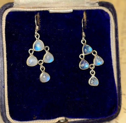 The Milky Way Moonstones ~ Edwardian Silver Earrings
