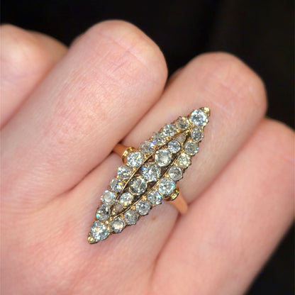 The Grand Dame ~ Old Mine Cut Diamond Navette Ring