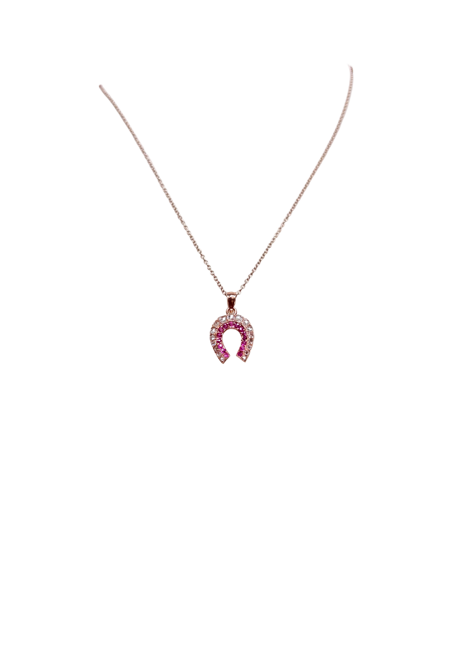 Victorian Rose Cut Diamond & Ruby Horseshoe Lucky Charm/Pendant