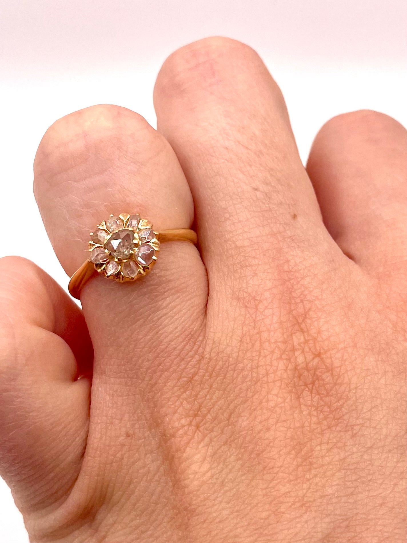 The Sunflower ~  Victorian Rose Cut Diamond Cluster Ring