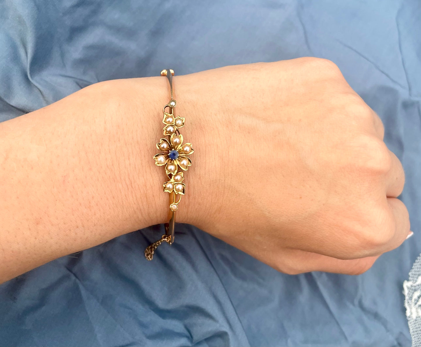 Edwardian Floral Split Pearl Bangle