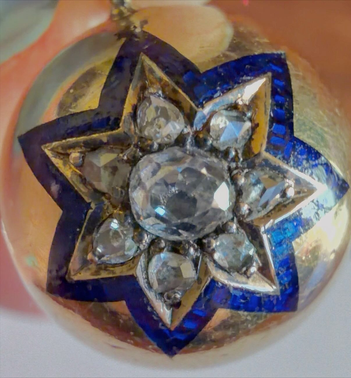Old Cut Diamond & Enamel Star Charm/Pendant