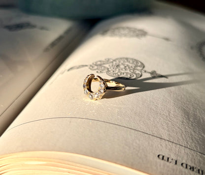 Old Mine Cut Diamond Crescent Moon Ring