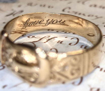 The Marjorie ~ Gents’ Early-Mid 20th Century Gold Inscribed Romantic Buckle Ring