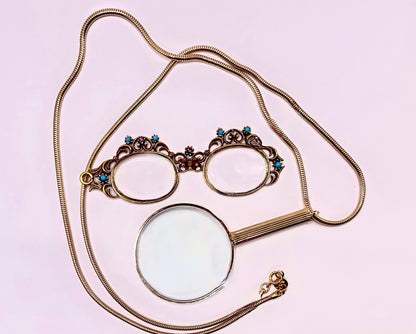 Antique Magnifying Glass & Butterfly Glasses Set