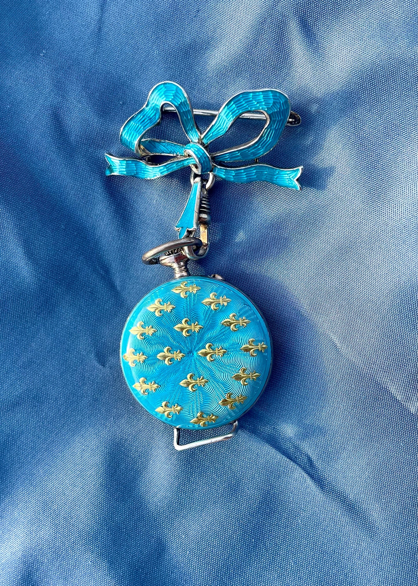 Swiss Guilloche Enamel Fleur-de-Lis Watch