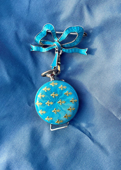 Swiss Guilloche Enamel Fleur-de-Lis Watch