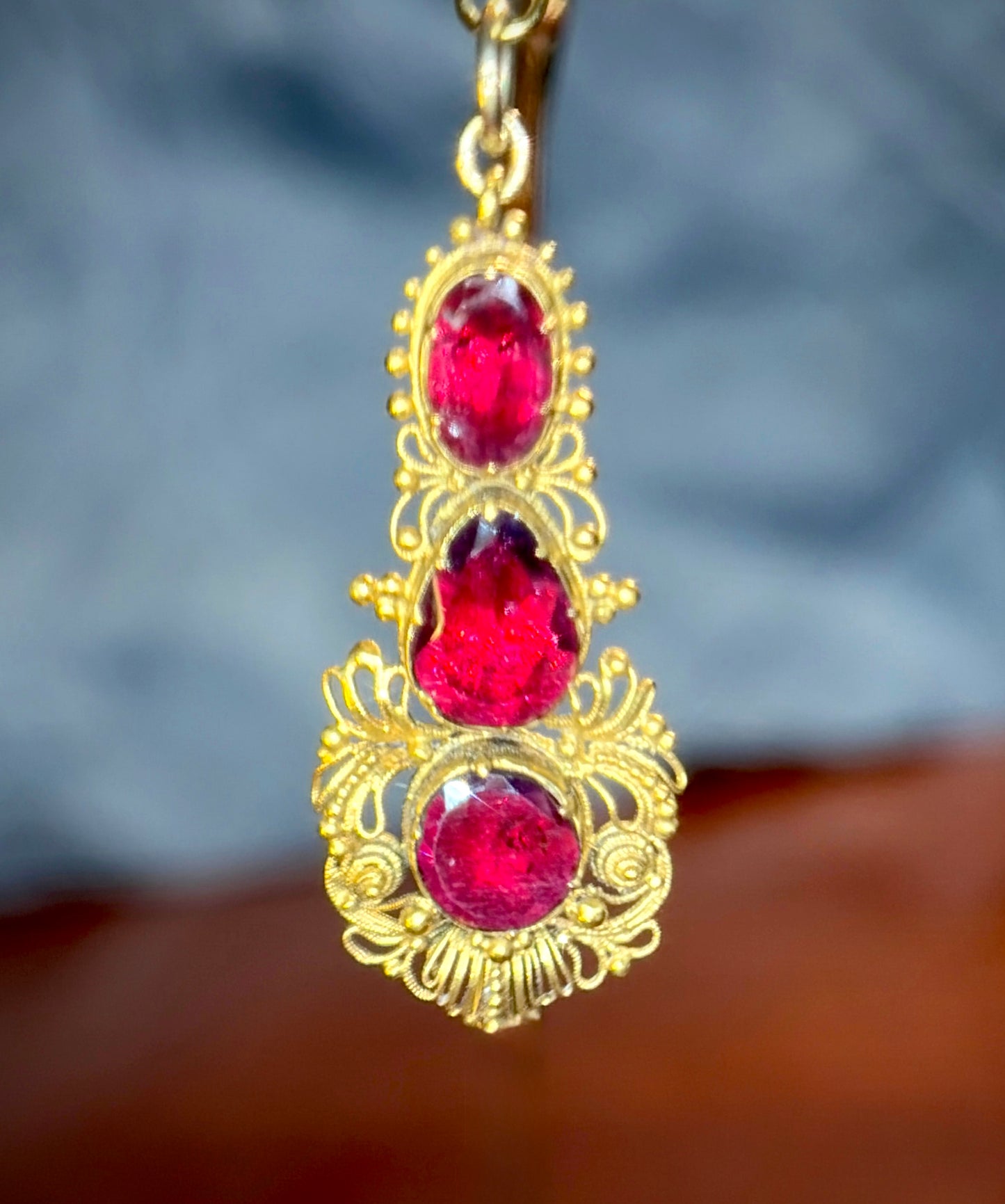 Foiled Garnet Canetille Pendant