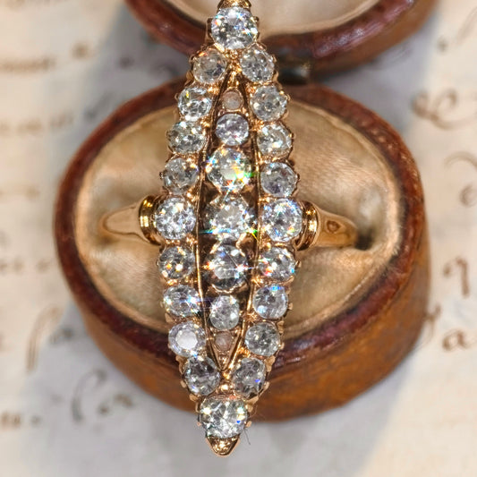 Old Mine Cut Diamond Navette Ring