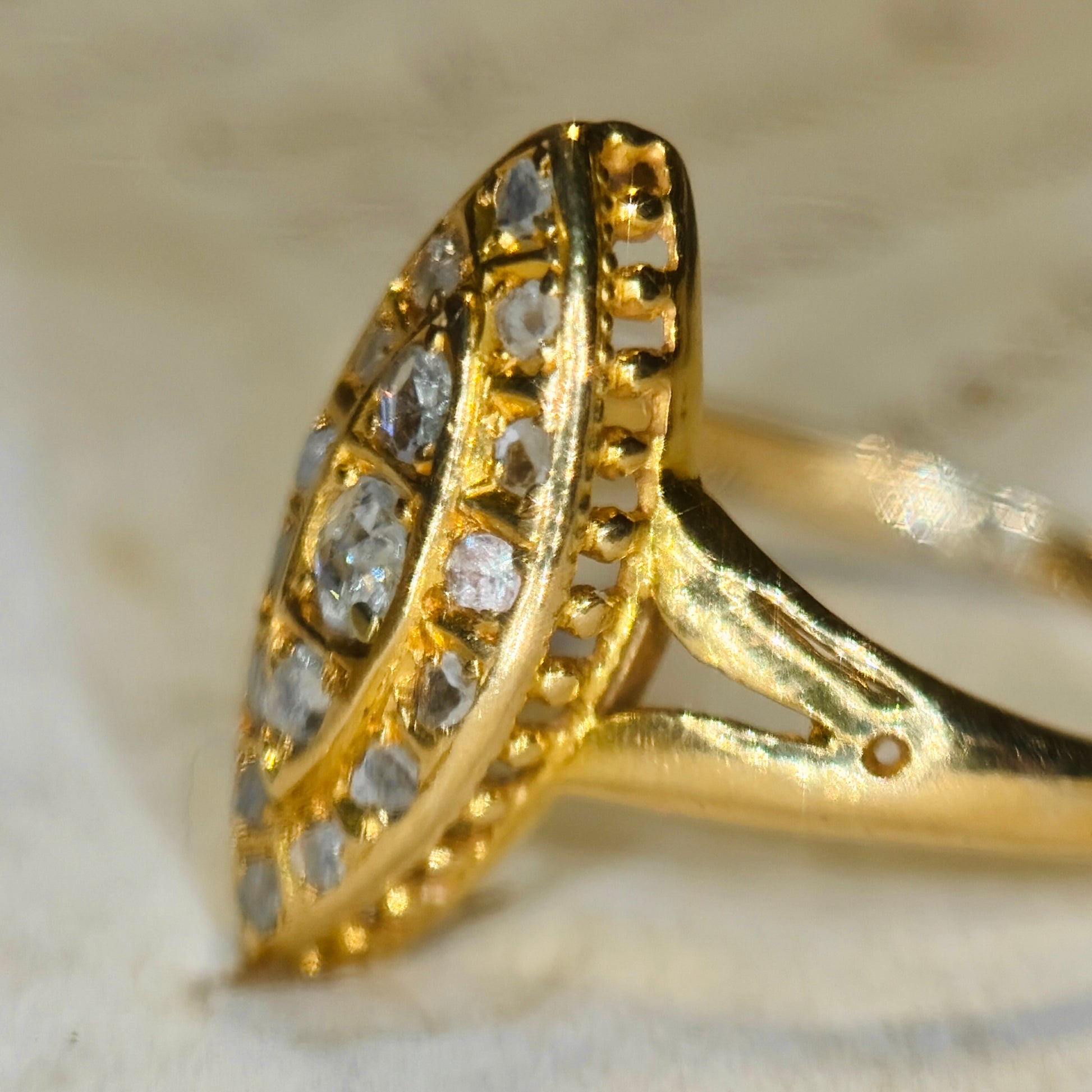 The Grey Lady ~ Victorian Rose Cut Diamond Navette Dress Ring