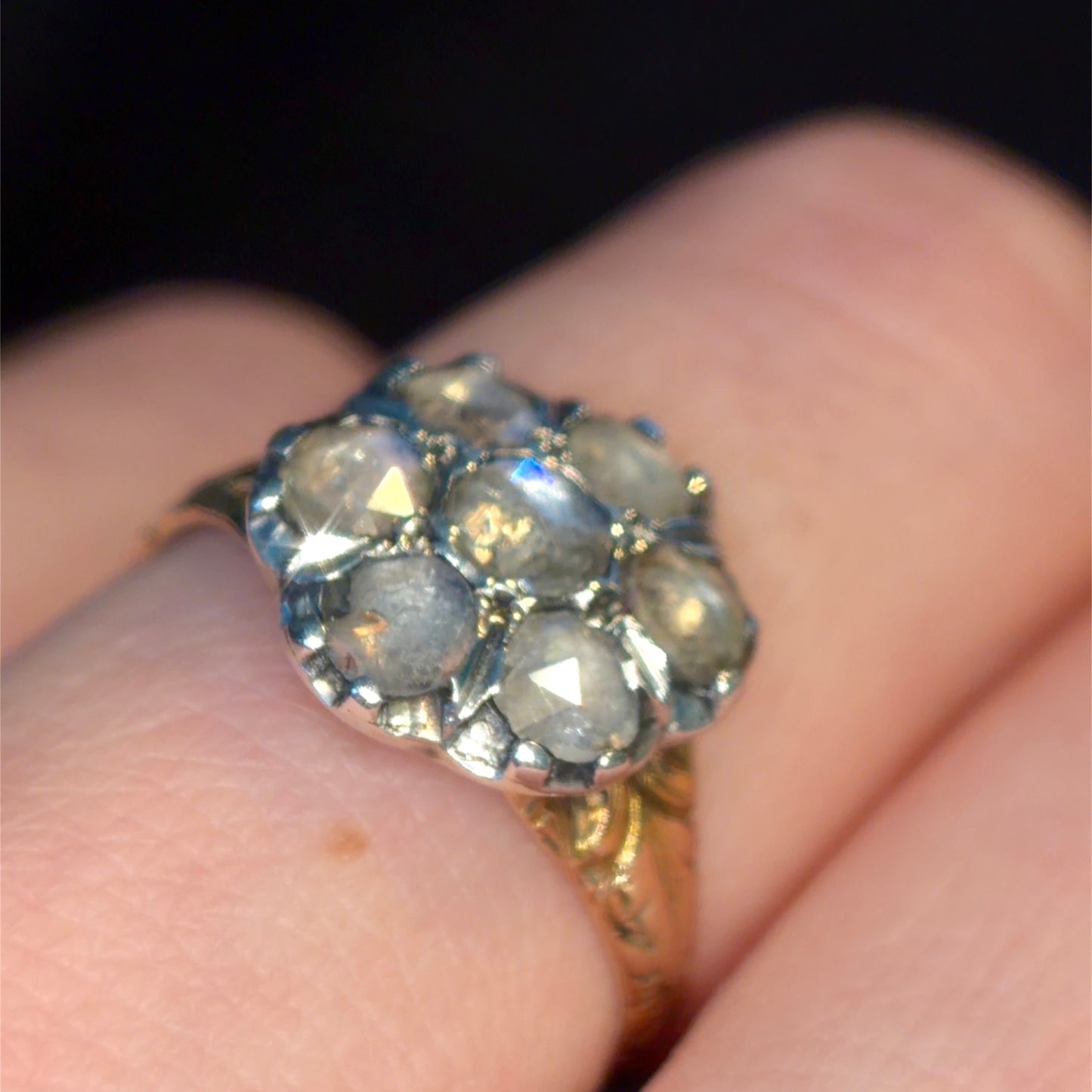 The Magnolia ~ Georgian Rose Cut Diamond Cluster Ring