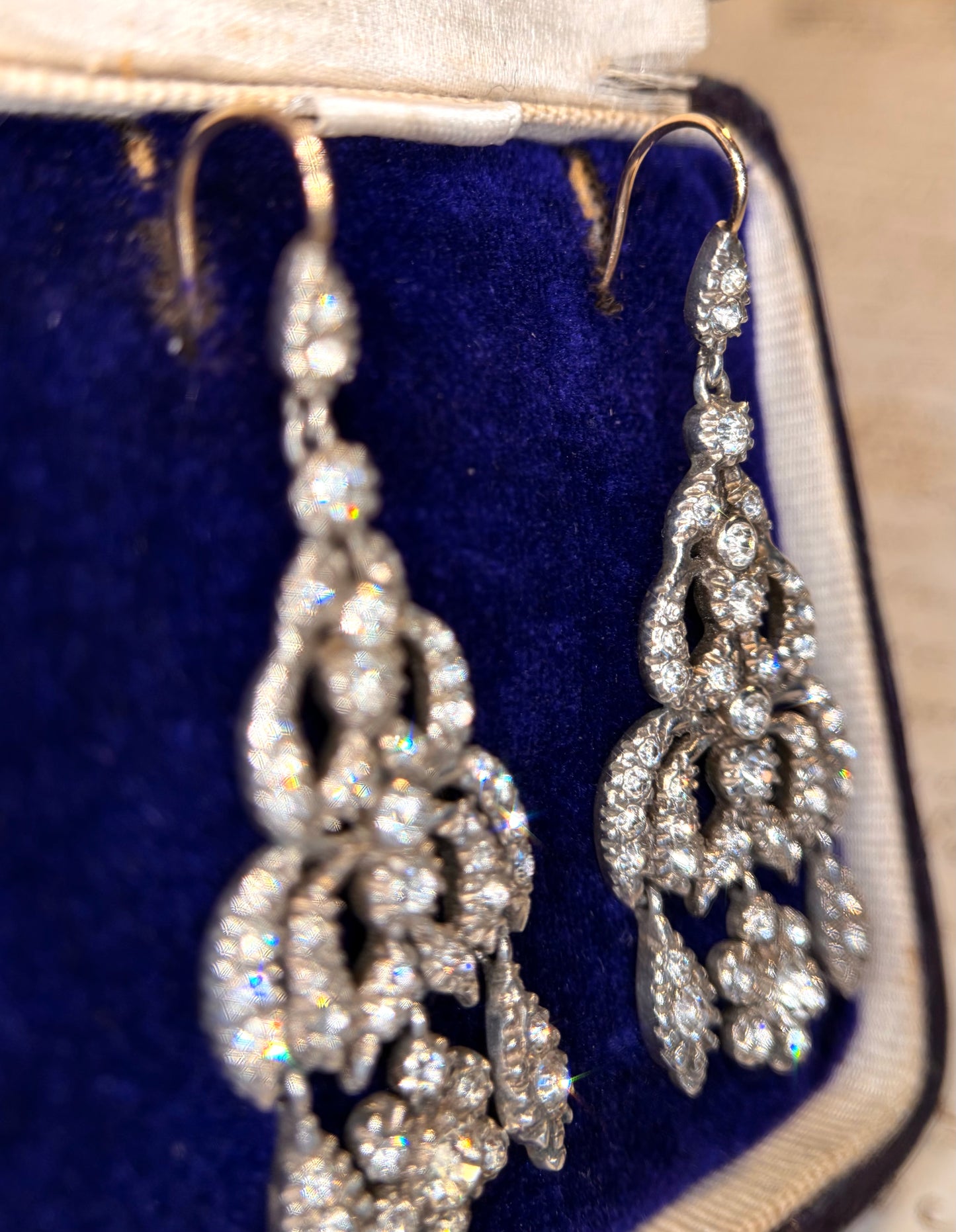 The Midnight Garden Earrings ~ Early Victorian Gold & Silver Diamond Paste Girandole Earrings