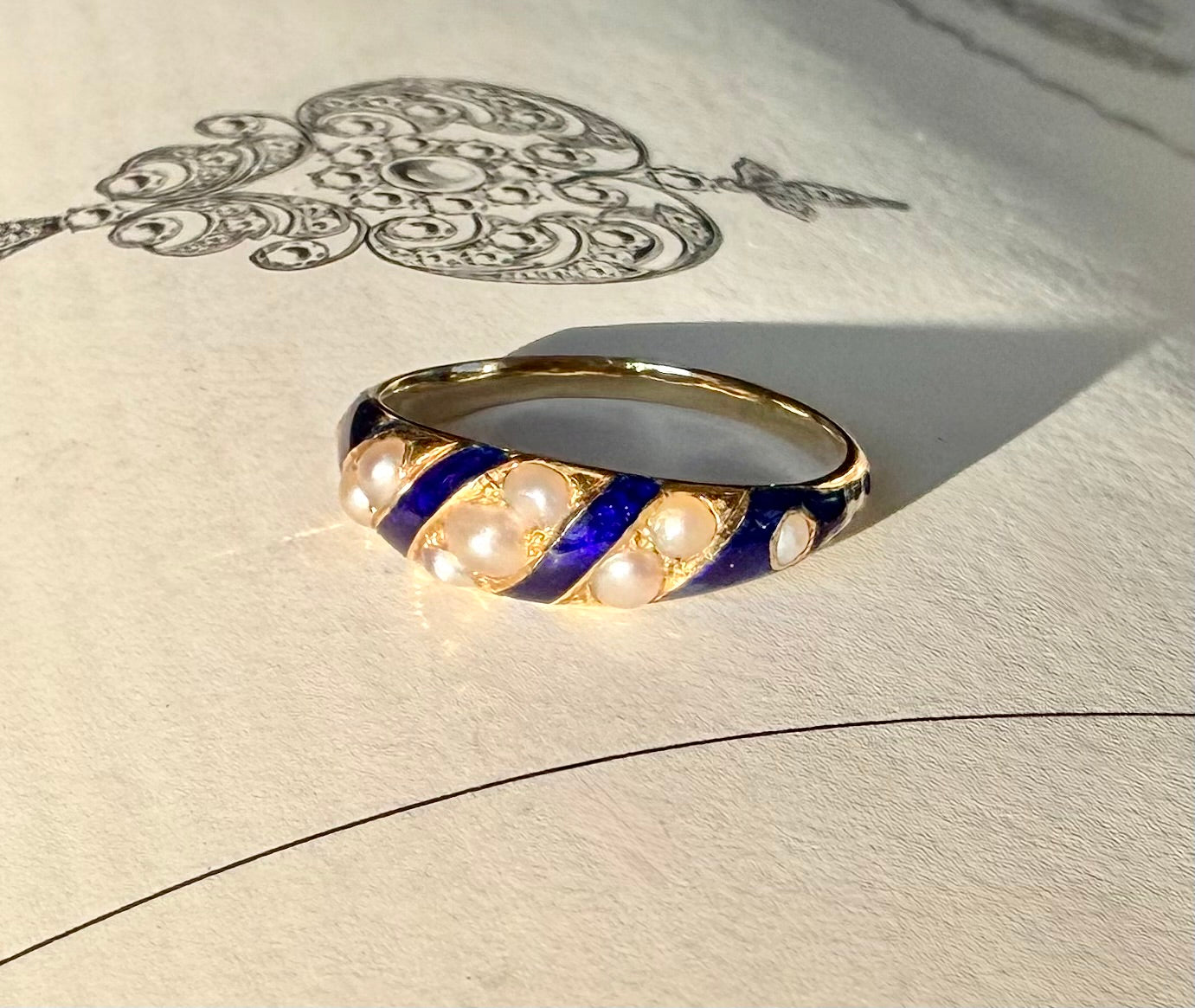 Victorian Blue Enamel & Seed Pearl Ring