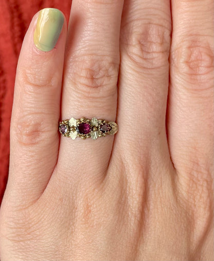 Georgian Pink Garnet Floral Ring