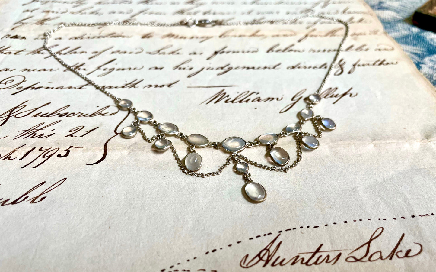 Edwardian Silver Moonstone Festoon Necklace