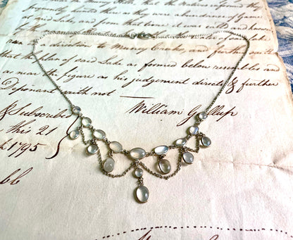 Edwardian Silver Moonstone Festoon Necklace