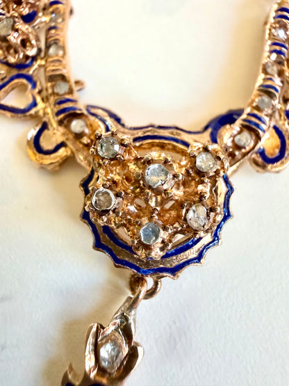 Victorian Rose Gold & Enamel Rose Cut Diamond Necklace