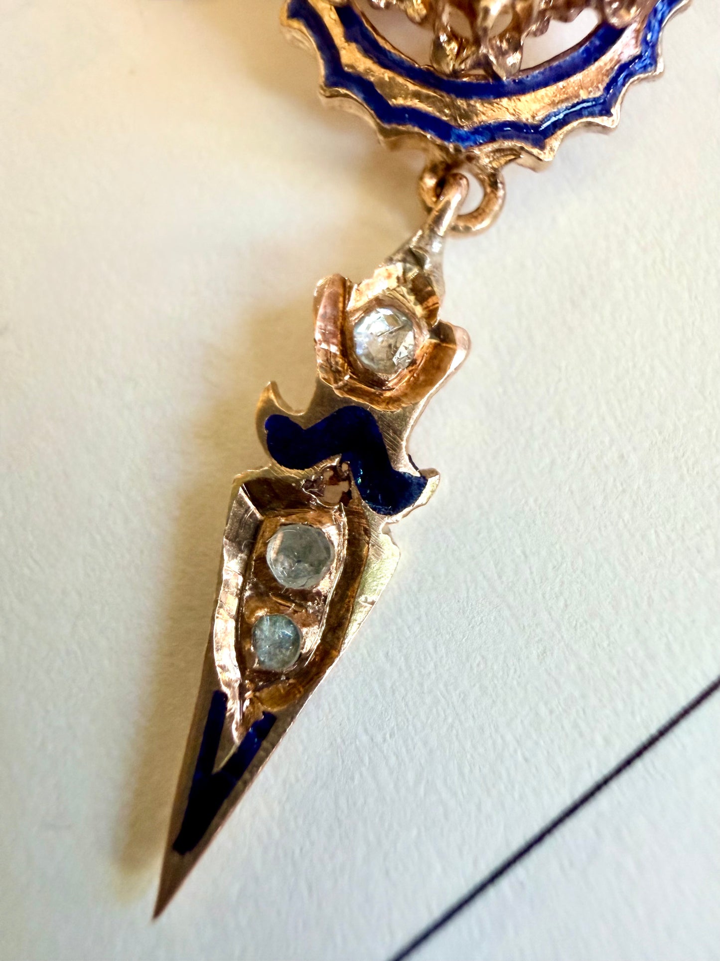 Victorian Rose Gold & Enamel Rose Cut Diamond Necklace