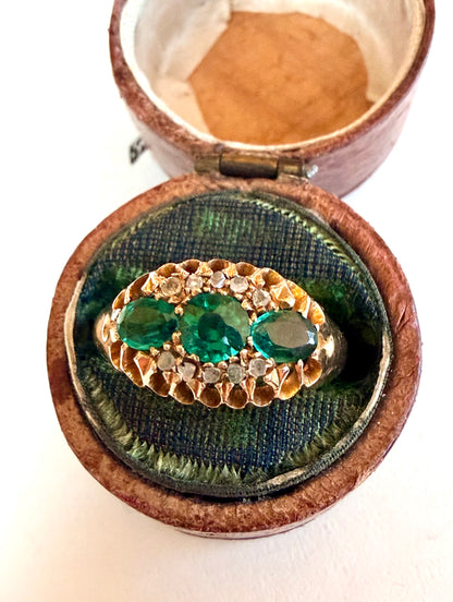 Victorian 18k Gold Paste, Tsavorite Garnet, & Diamond Cluster Ring