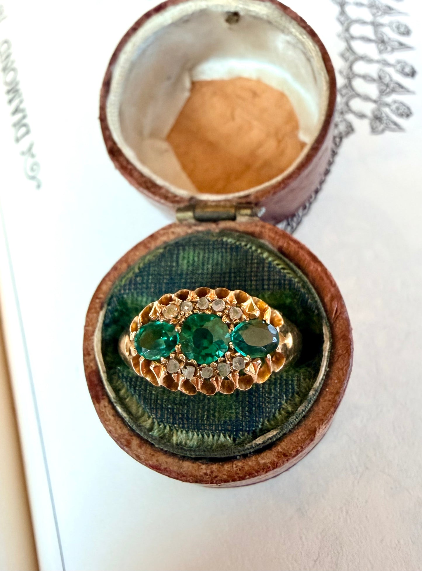 Victorian 18k Gold Paste, Tsavorite Garnet, & Diamond Cluster Ring