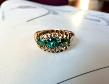 Victorian 18k Gold Paste, Tsavorite Garnet, & Diamond Cluster Ring